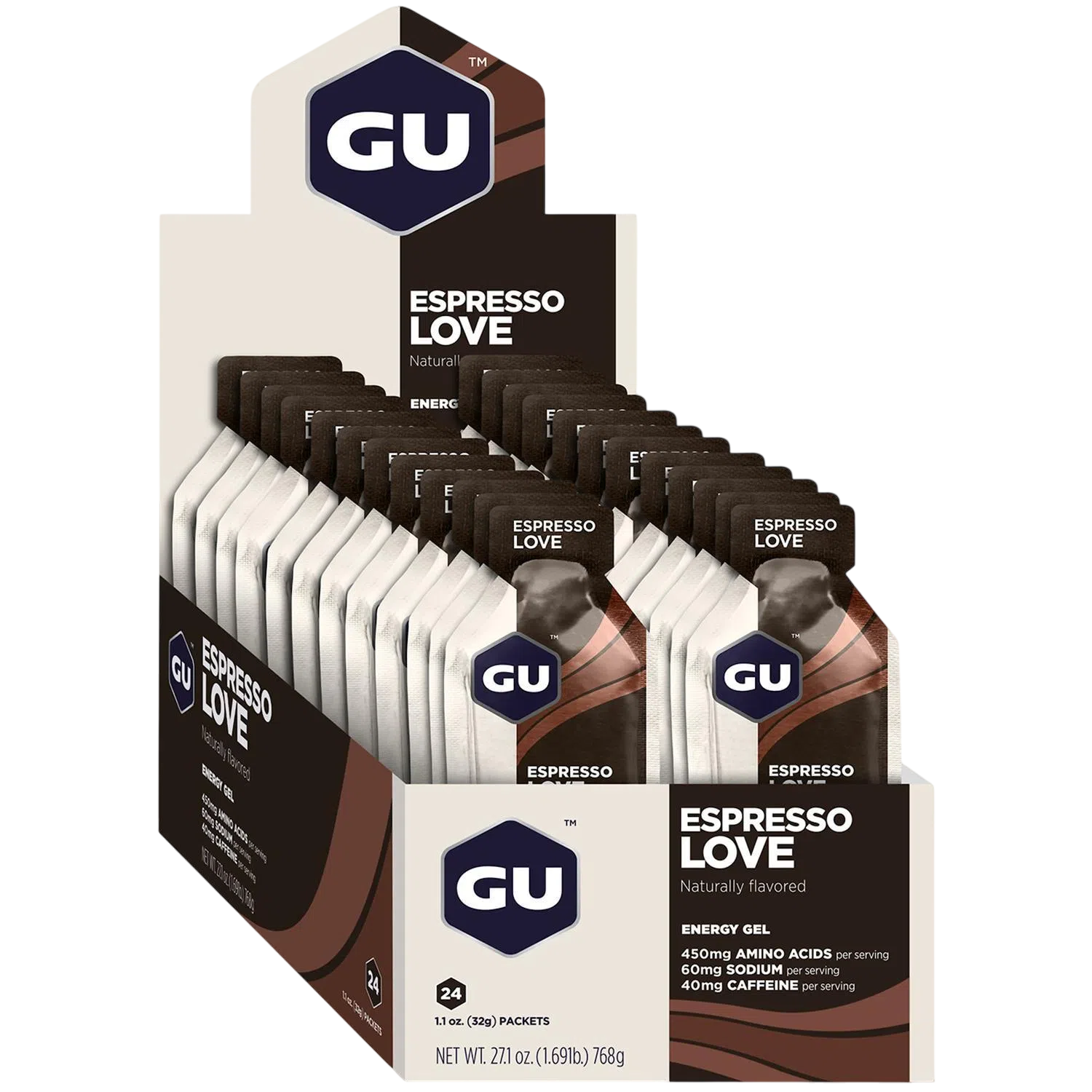 GU Gel Energía, Espresso Love (40 mg Cafeína) 768g (24 gels 32g) – GU Energy-Wellu